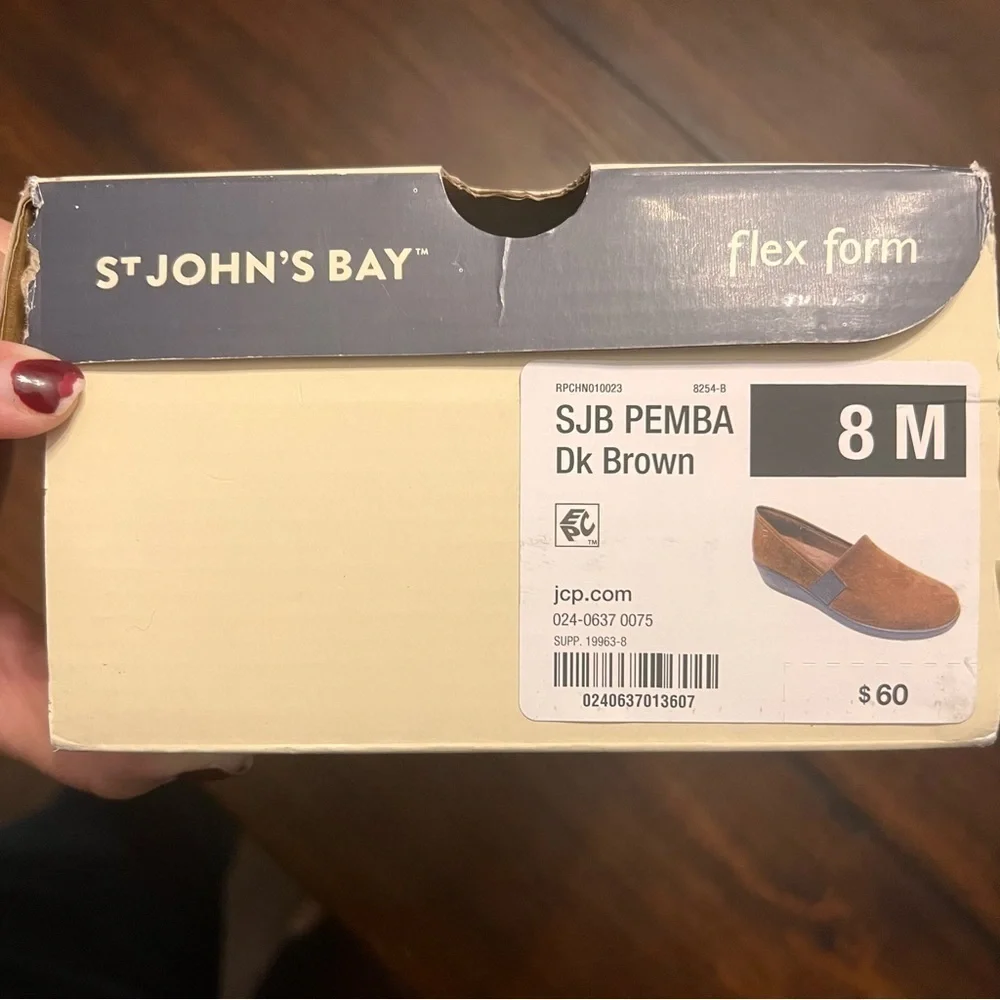 St John’s Bay Pemba Dark Brown Wedge Slip On Loafer w/ Flex Form Inserts Size 8